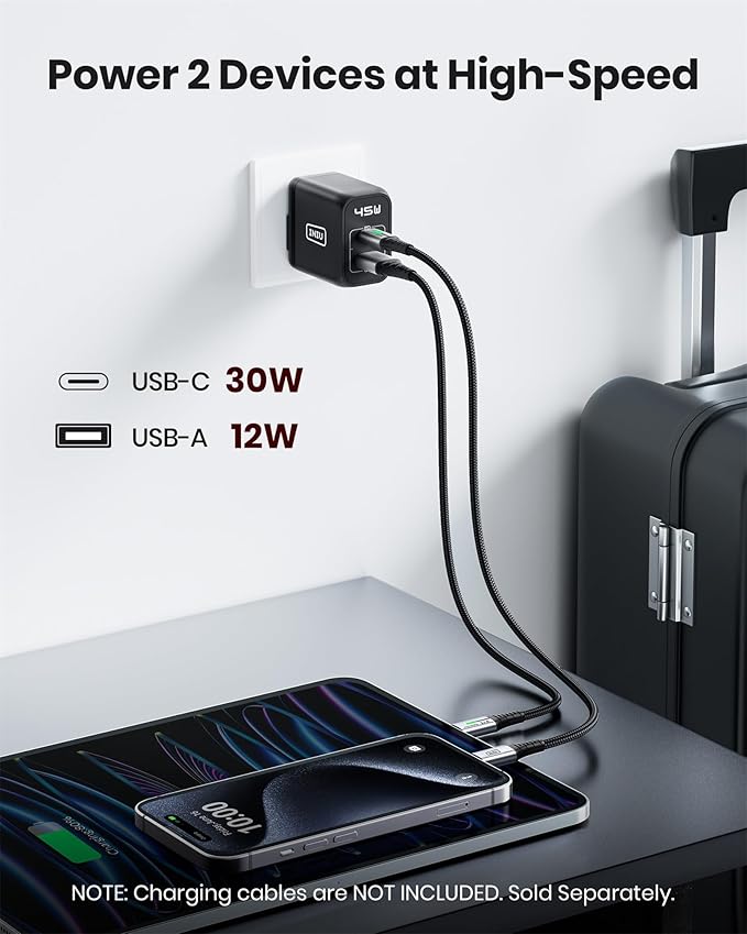 USB C Charger, INIU 2-Port 45W Super Fast Charger Type C, Mini Foldable PD PPS USB C Wall Charger Block by GaN Tech for Samsung Galaxy S23 Ultra iPhone 16 15 14 MacBook iPad Pro Steam Deck etc
