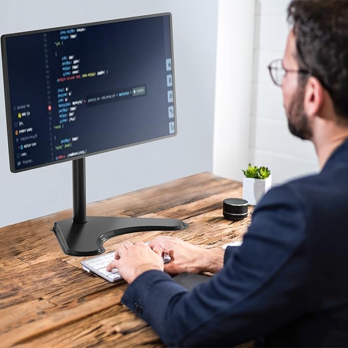 WALI Single Monitor Stand up to 32 Inch Screens, Freestanding Single Monitors Arm Desk Mount, Universal VESA Monitor Mount 75x75/100x100mm, Adjustable Height and Angle (MF001), Black
