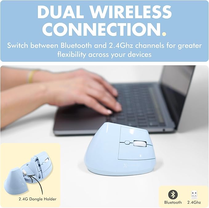 X9 Performance Wireless Vertical Ergonomic Mouse - (BT + 2.4Ghz) - Click in Comfort - Up to 4000 DPI, 6 Button, Rechargeable - Bluetooth Ergonomic Vertical Mouse Wireless - for Mac and PC - Blue