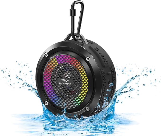 Bluetooth Shower Speaker, Soundace S6 IPX7 Waterproof Portable Speaker with Suction Cup, Hook, Lights,Stocking Stuffers, Premium Mini Outdoor Wireless Speake Ideal Gift for Christmas (Black)
