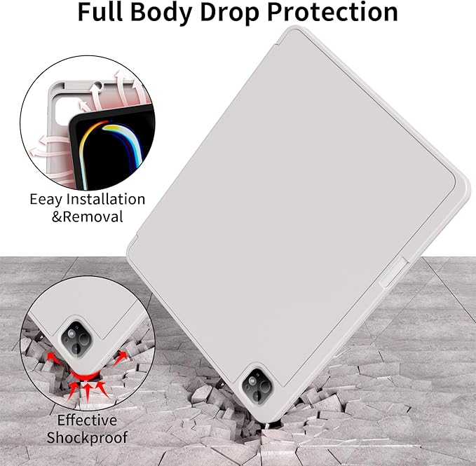 for iPad Pro 13 inch Case (M5/M4) 2025/2024, Slim Protective Cover with Pencil Holder, Soft TPU Back Cover, Trifold Stand, Auto Wake/Sleep, A2925 A2926 A3007 A3362 A3359 (Gray)