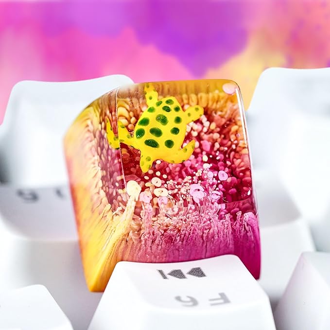 Sea Turtle Artisan Keycap R1 Yellow and Magenta Ocean SA Profile Custom Sea Creatures Keycaps 1U ESC Handmade Gaming Resin Key Cap Cherry MX Switch Compatible Mechanical Keyboard Turtle Lover Gift
