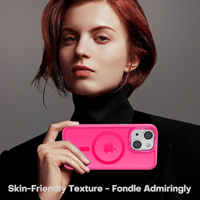 Newfuture Designed for iPhone 13 Case & iPhone 14 Case with Magnetic [13 FT Military Drop Protection] [Compatible with Magsafe] Slim Translucent Shockproof with Anti-Fingerprint Phone Case, Hot Pink