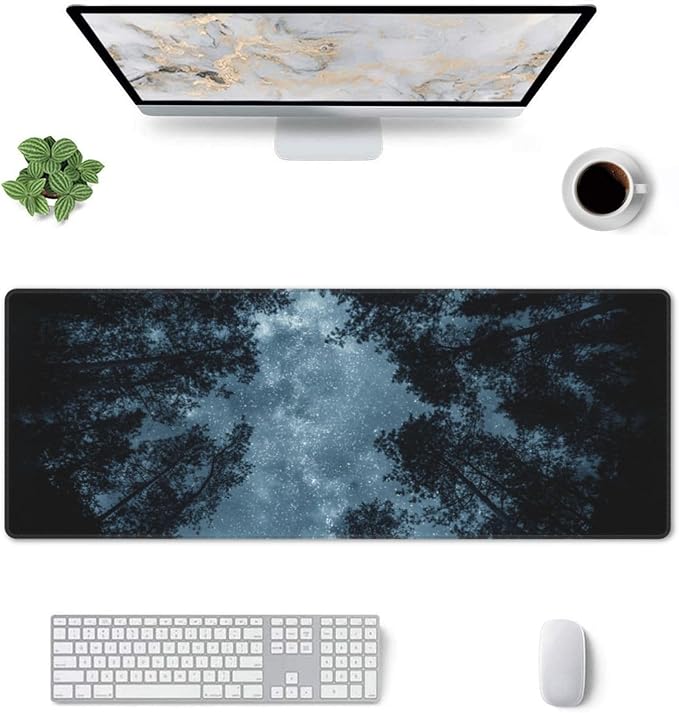 Night Sky Forest Mouse Pad XL Large Mousepad Non Slip Rubber Base Desk Mat for Laptop Computer Gaming 31.5" X 12"