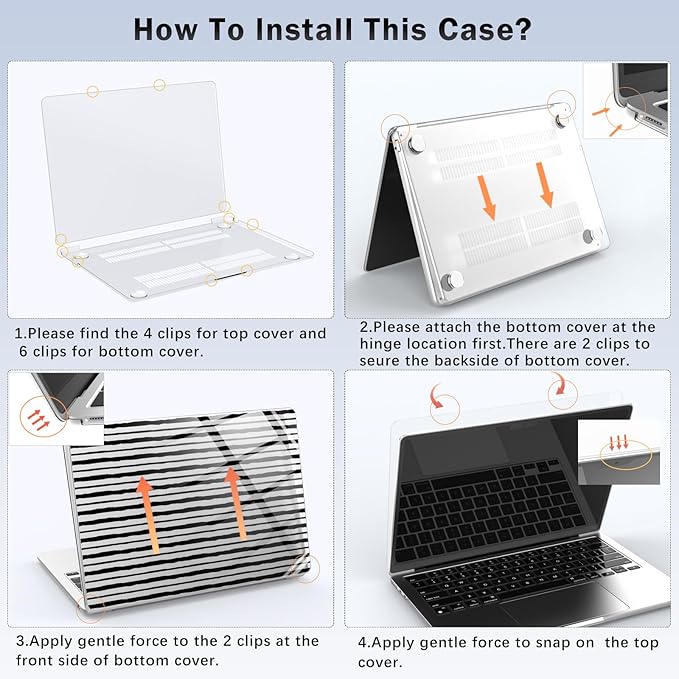 Compatible with MacBook Pro 13 inch Case M2 2025, 2024-2016 A2338 M1 A2251 A2289 A2159 A1989 A1708 A1706, Cute Black Stripe Protective Hard Shell Clear Cover for Mac Pro 13