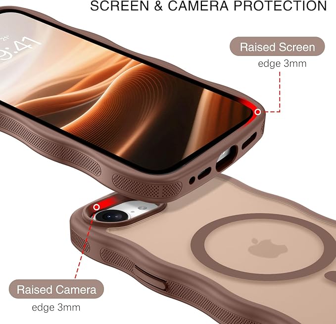 BENTOBEN Magnetic for iPhone 17e Case,Cute Wavy Frame [Compatible with MagSafe] Translucent Matte Anti-Slip Bumper Women Girls Boys Men Shockproof Drop Protective Cover for iPhone 17e,Desert Titanium