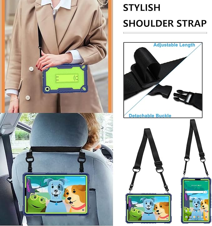 Case for for AT&T Amigo Jr. Tab 8 inch Tablet 9136K - [Built-in Kickstand] Anti Slip Kids Friendly Shockproof Silicone Protective Cover (Navy/Green)