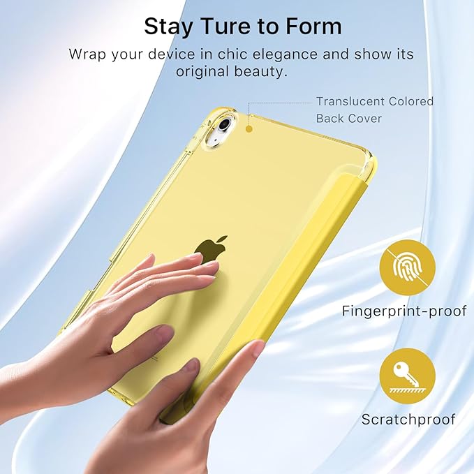 MoKo for iPad Air 11 inch Case (M4/M3/M2) 2026/2025/2024, iPad Air 5th/4th Gen 10.9 inch Case 2022/2020 with Pencil Holder, Slim Light Trifold Cover with Hard PC Translucent Back Shell, Light Yellow