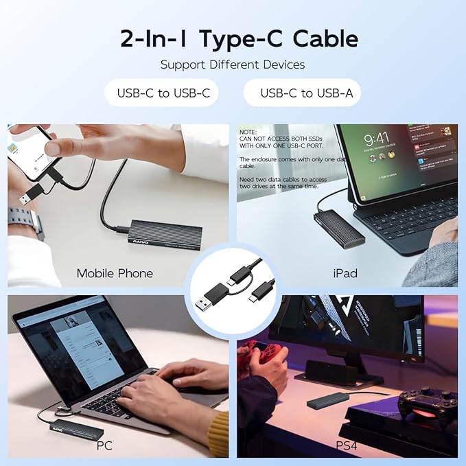 MAIWO M.2 NVMe SATA SSD Enclosure, USB 3.1 GEN2 10Gbps with UASP Trim, Up to 8TB, Tool Free PCIe NVMe NGFF SATA SSD Reader Case for 2230/2242/2260/2280mm M Key B+M Key