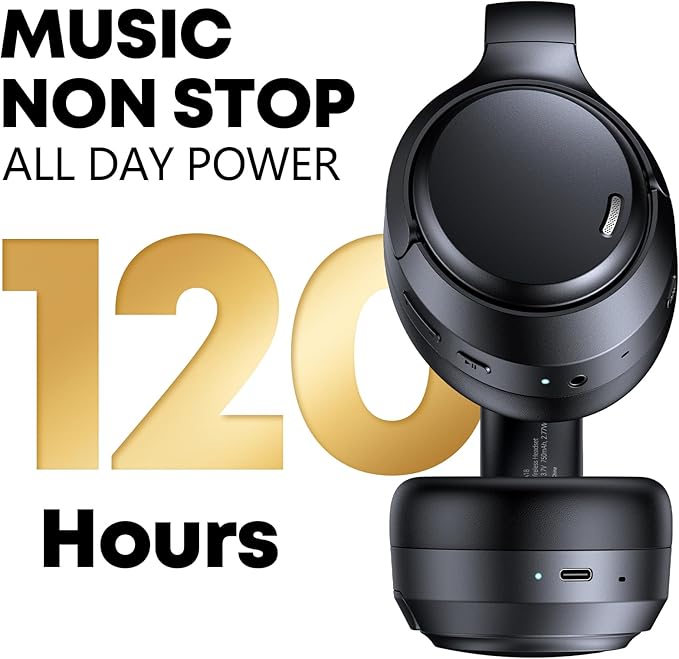Hybrid Active Noise Cancelling Headphones 120H Long Playtime, 6 ENC Mic, Wireless Over-Ear Bluetooth 6.0 Headphones, Hi-Res Audio, Memory Foam Earcup, Transparency Mode ANC Headphone for Travel Office