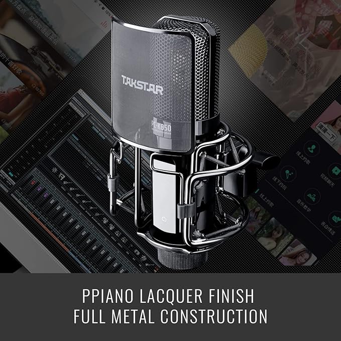 TAKSTAR XLR Condenser Microphone with 34mm Gold-Plated Large Diaphragm, High Sensitivity Cardioid Studio Mic for Recording, Podcasting, Streaming, Voice Overs, Singing, Gaming (PC-K850)