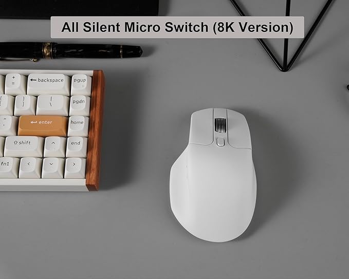 Keychron M6 Wireless All Silent Gaming Optical Mouse, 8000Hz Tri-Mode 2.4 GHz/Bluetooth 5.3/Wired, PixArt 3950 Sensor, 30000 DPI, Magnetic Metal Scroll Wheel for Windows PC/Mac - White