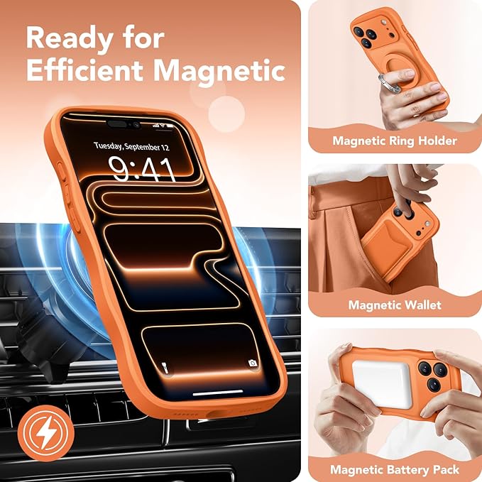 CAPRARO Magnetic for iPhone 17 Pro Max Case for Women Girls, Upgraded [Full Camera Protection] [Compatible with MagSafe] Cute Wave Translucent Matte Phone Case for iPhone 17 Pro Max, Cosmic Orange