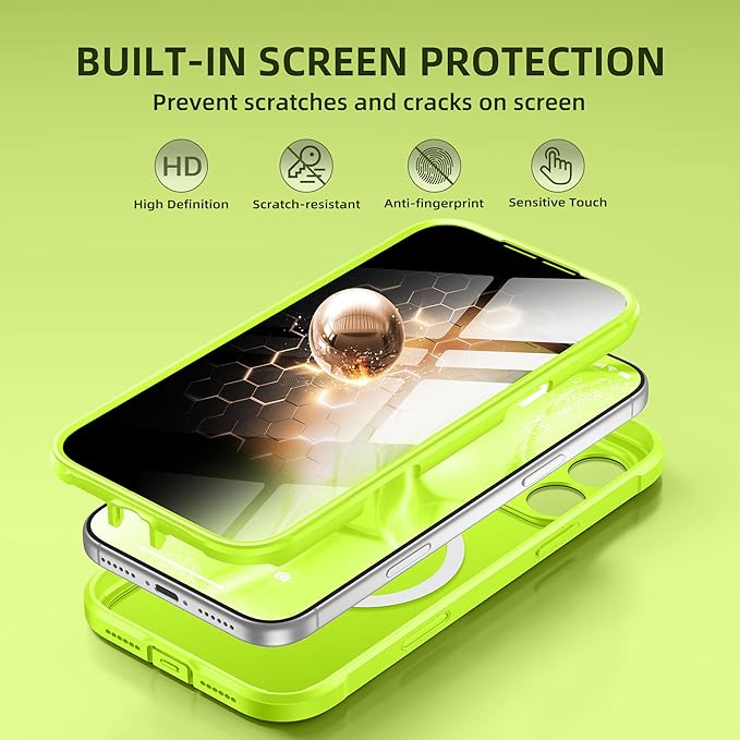 BERFY for iPhone 17 Pro Max Case, Compatible with MagSafe, Built-in Privacy Screen Protector, Camera Protection, Shockproof Full Body Phone Case 6.9", Translucent Bright Green