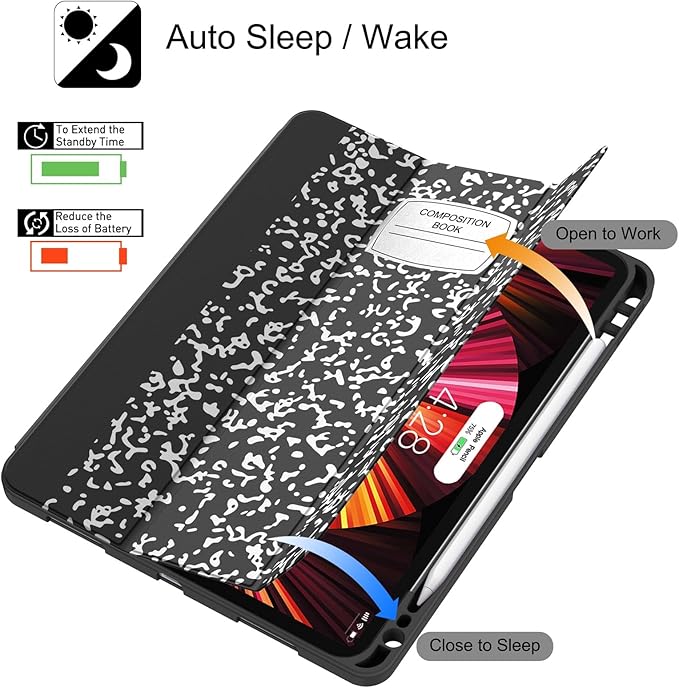 Soke for iPad Pro 11 Case (M2) 2022/2021/2020 with Pencil Holder - [Full Body Protection + Apple Pencil Charging + Auto Wake/Sleep], Soft TPU Back Cover for 2022 iPad Pro 11 inch(Book Black)