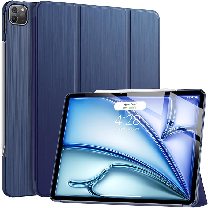 Soke Case for iPad Air 13 Inch (M3/M2) 2025/2024,iPad Pro 12.9 2022 2021(6th 5th Generation) - [Slim Trifold Stand + Auto Wake/Sleep],Protective Hard PC Back Cover (Navy)