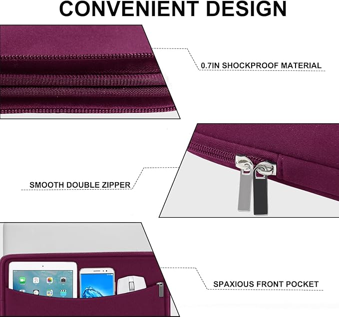 Laptop Case 15.6 inch, Shockproof Protective Laptop Cover Carrying Computer Bag with Accessory Pocket Portable Computer Sleeve Compatible with HP, Dell, Lenovo, Asus, Rose Red
