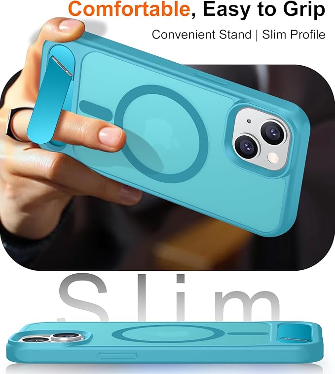 Magnetic Compatible with iPhone 14 Case/iPhone 13 Case,[Built-in Invisible Kickstand][Compatible with MagSafe][Military Grade Shockproof] Slim Translucent Matte Phone Case for iPhone 14/13 6.1"