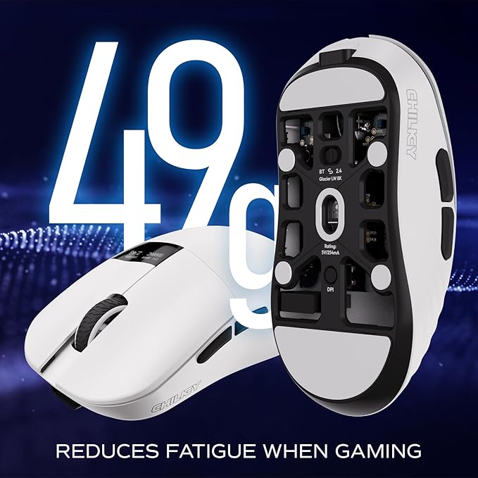 OOCTPK Chilkey Wireless Mouse, Glacier LW 8K M Gaming Mouse with OLED Screen, 8K Polling Rate, 30000 DPI Optical Tracking, 750 IPS, Bluetooth 5.2/2.4G/USB-C, 49g Super Lightweight, 100 Million Clicks