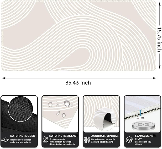 iCasso Big Desk Pad, XXL Extended Gaming Mouse Pad, Large Mouse Pad for Desk Rubber Base Mousepad with Stitched Edges, Keyboard Mouse Mat for Work, Game, Office, Home, Lines