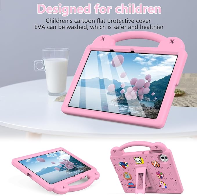 AKABEILA Compatible with Honor Pad 10 2025 12.1 inch Tablet Case, Kids Friendly Universal Lightweight Shockproof Protective Case with Shoulder Strap & Stand Handle Pink