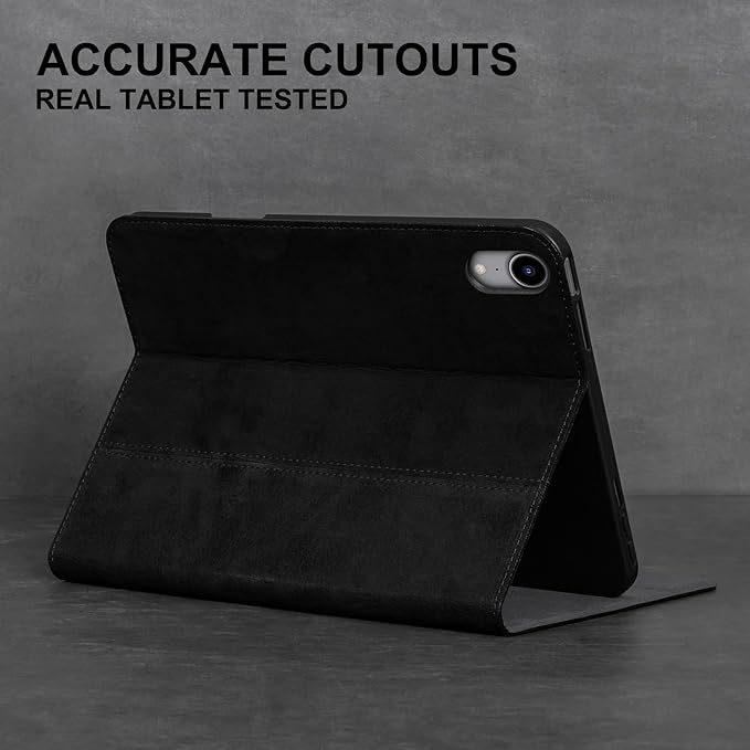 Gexmil Leather Case for iPad mini 7 (A17 Pro) 2024 / iPad mini 6 Generation 2021 8.3 Inch,Premium Cowhide Cover with Pencil Holder,Adjustable Stand, Auto Wake/Sleep,Sanded Black