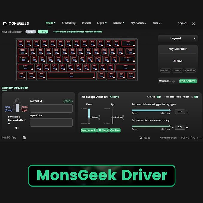 MONSGEEK FUN60 Pro Rapid Trigger Gaming Keyboard 16k Scan Rate SP Magnetic Switch HE Keyboard Wired 60% White Shine-Through (Glare Magnetic Switch)