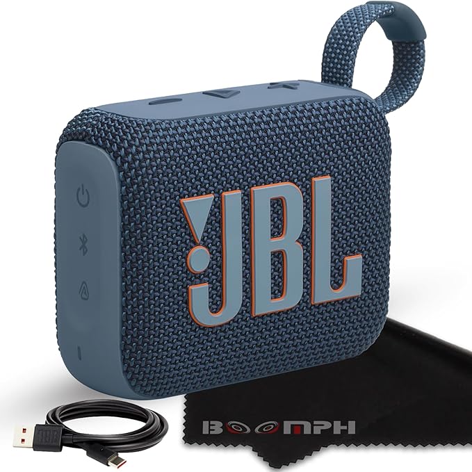 JBL Go 4 Portable Bluetooth Wireless Speaker, IP67 Waterproof and Dustproof Built-in Battery - Blue - Boomph's Comprehensive Ultimate Performance Cloth Solution for Your On-the-Go Sound Experience