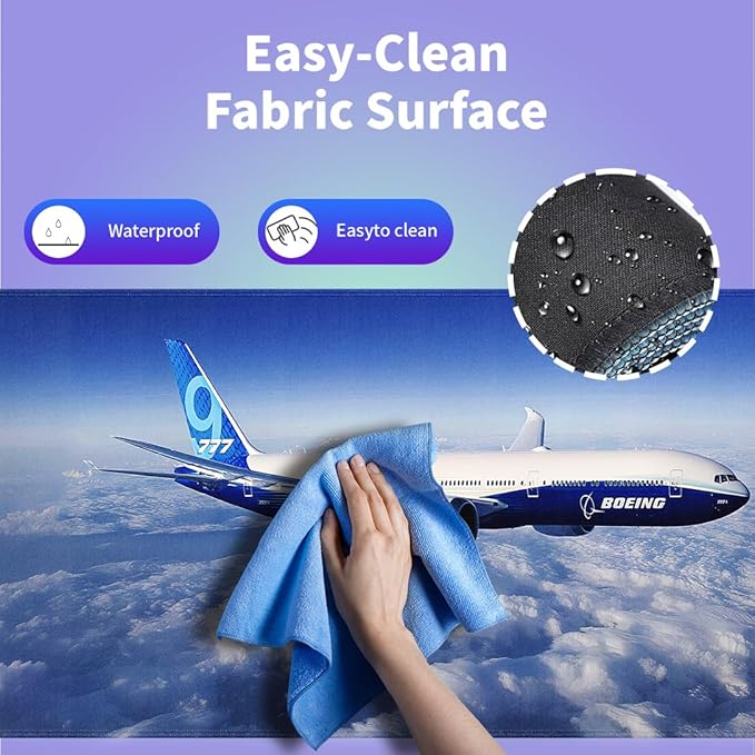 Large Gaming Mouse Pad (31.5" x 15.8") - Airplane Soaring Above the Clouds, Aircraft Design for Boeing 777 Enthusiast Extra XXL Extended Office Accessories, Premium Stitched Anti-Slip Desk Mat