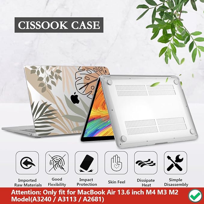 CISSOOK Compatible with MacBook Air 13.6 inch Case 2026 2025 2024 2022 Release A3449 A3240 A3113 A2681, Tropical Hard Shell Case with Keyboard Cover for MacBook Air 13 inch M2 M3 M4 M5 Chip