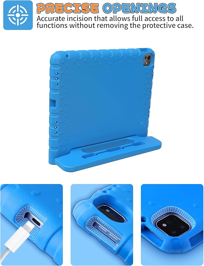 for iPad Pro 13 inch Case 2024 with Pencil Holder and Anti-Slip Hand Stand, Super Protection Rugged EVA Shockproof Kids Cover Compatible with iPad Pro 13-inch (M4)-Blue