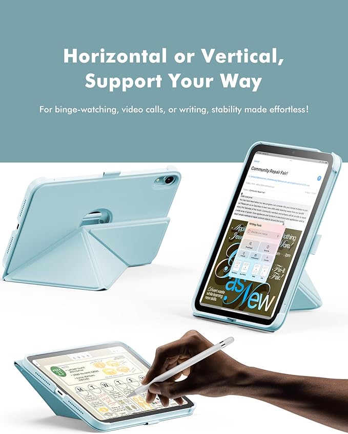 INFILAND Case for iPad mini 7 (A17 Pro) 2024 / iPad mini 6 2021, Magnetic Origami Slim Protective Case, Book-Style Foldable Cover with Pencil Holder, Multi-Angle Stand, Auto Wake/Sleep, Sky Blue