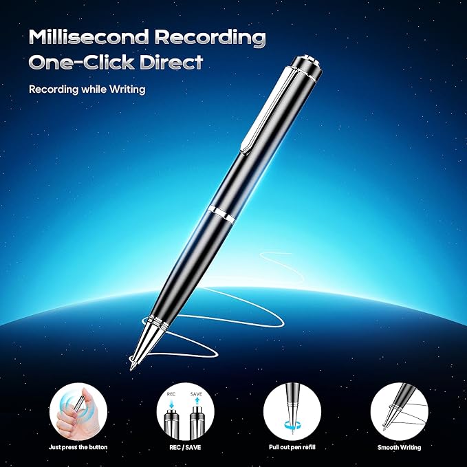 Voice Recorder with Playback, 128GB Digital Voice Activated Recorder with Intelligent Noise Reduction, Recording Device, 4800Hrs Smart Tap Dictaphone for Lectures Meeting, Class, Work, Interviews
