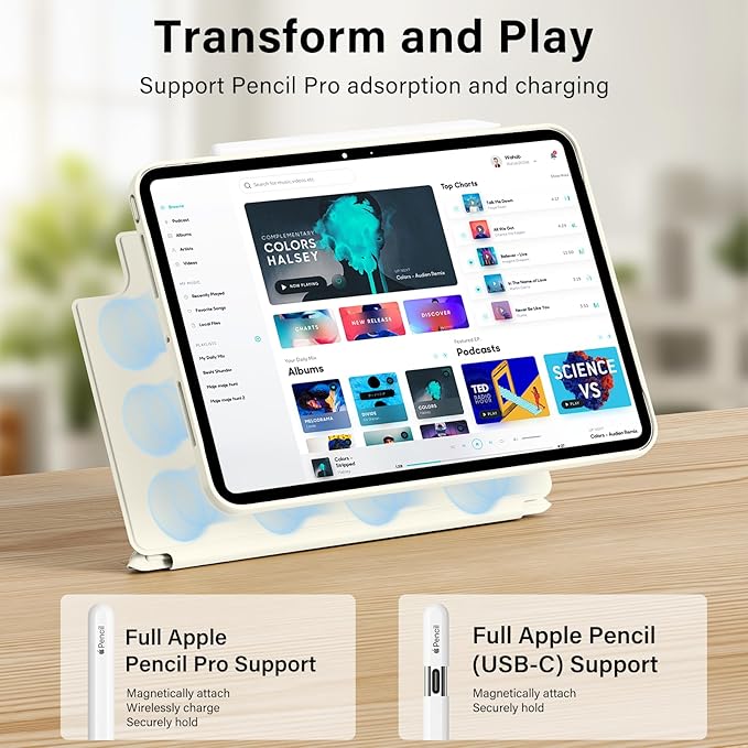 for iPad Pro 13 Inch Case (M5/M4) 2025/2024, Detachable Powerful Magnetic Attachment, Multiple Folding Stand, Slim Rebound Protection Cover, Auto Sleep/Wake, Cream White