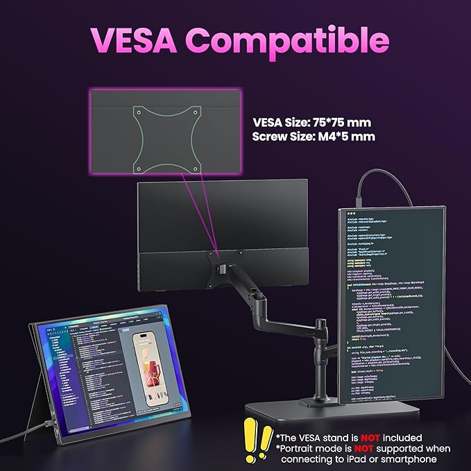 Upperizon Portable Monitor 18.5 inch FHD 130% sRGB 100Hz HDR HDMI USB-C Travel Monitor for Laptop MacBook PC Surface PS5 Xbox, Large External Display with Cover & Speakers, VESA Compatible