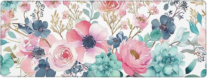 Flower Mouse Pad Extended Large Gaming Mouse Pad XL Stitched Edges for Gamer Home Office 31.5 X 11.8 Inch