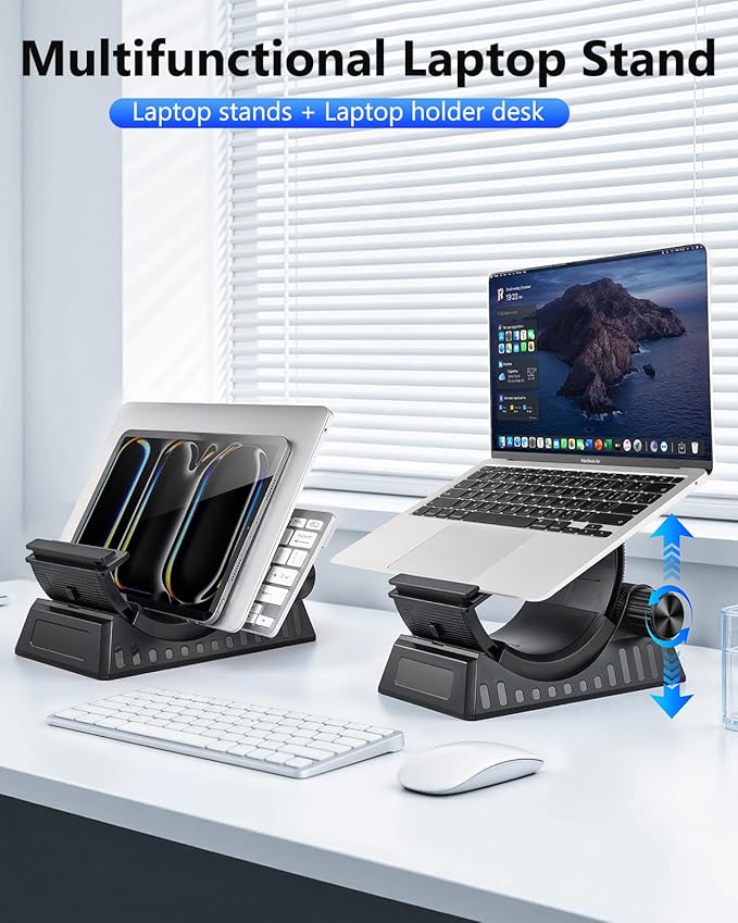 Laptop Stand for Desk, Height and Angle Adjustable, 2-in-1 Laptop Stand Vertical Laptop Stand with Innovative Half-Moon Shape, Heat Dissipation, Compatible with 13"-17.3" Laptops