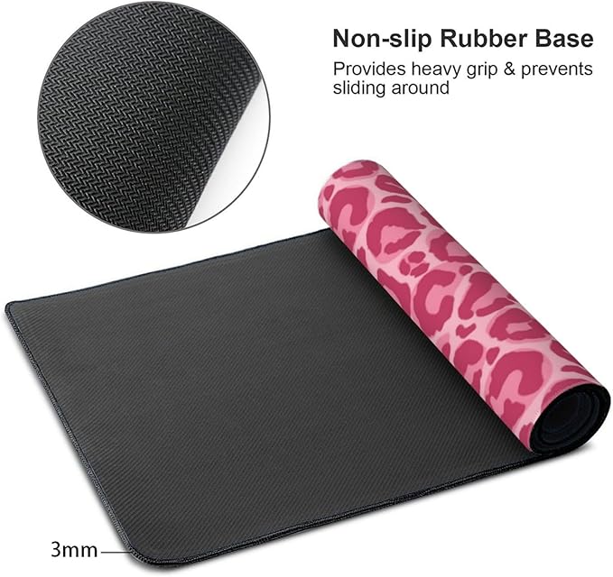 Pink Leopard Print Mouse Pads XXL Extended Mousepad with Stitched Edges Non-Slip Rubber Base Computer Keyboard Pad Desk Mat for Home Office Desk Decor, 35.4" X 15.7"