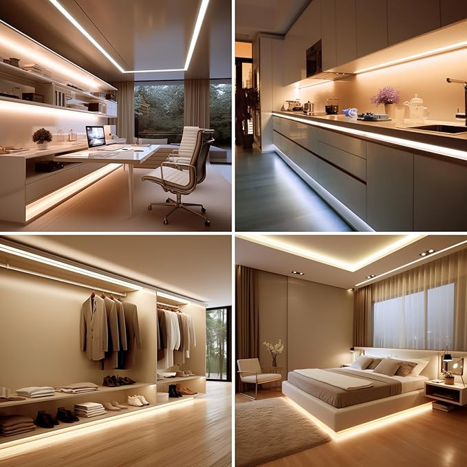 BENLUN 24V COB LED Strip Light 65.6ft (2 Rolls of 32.8ft) Kit, 3000K Warm White Cuttable 11W/M 312LEDs/M CRI 93 LED Tape Lights with Power Supply for Bedroom Kitchen Living Room Ceiling