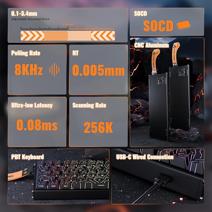 ATTACK SHARK X68MAX HE Wired Rapid Trigger Mechanical Creamy TKL RGB Gaming Keyboard with Full Aluminum CNC,8K Polling,0.005mm Accuracy,Hall Effect Magnetic Switch,NKRO,Driver for PC(Black Contour)