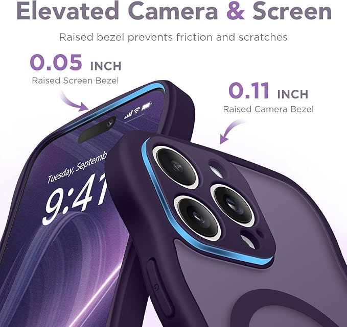 CAPRARO Cute for iPhone 15 Pro Max Case, Compatible with MagSafe, [Curly Wave Edge] [Full Camera Protection] [14 FT Drop Protection] Magnetic Phone Case for 15 Pro Max 6.7 Inch, Deep Purple