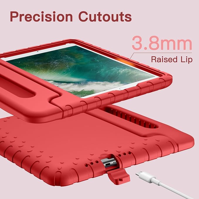 JETech Kids Case for iPad 9.7 Inch (6th/5th Generation, 2018/2017), iPad Air 2/1 9.7 (2nd/1st Gen, 2014/2013) and iPad Pro 9.7 2016, Shockproof Lightweight Tablet Cover with Handle Stand (Red)