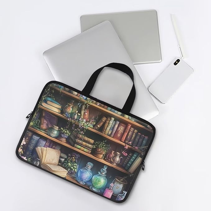 Vintage Bookshelf Laptop Case Sleeve for Women Laptop Bag Computer Carrying Case Book Lover 15 Inch Computer Protective Notebook Case Cover