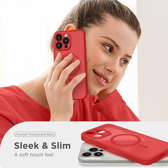 CAPRARO Magnetic for iPhone 15 Pro Max Case, [Compatible with MagSafe] [Full Camera Protection] Shockproof Protective Slim Translucent Matte Phone Case for iPhone 15 Pro Max 6.7'', Watermelon Red
