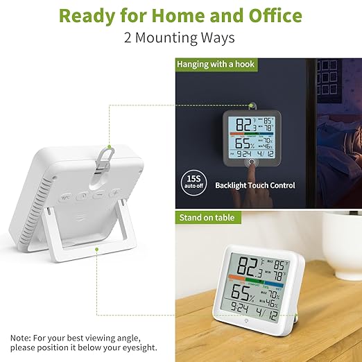 Indoor Thermometer Room Temperature Home Hygrometer Humidity Gauge, Accurate with Calibration, Backlight, Air Comfort Indicator, 24H Max Min Records, Time, Date (AAA Batteries Included)