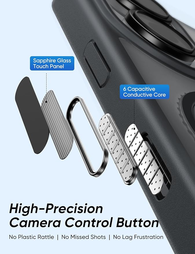 MAGIC JOHN 360° Rotatable Magnetic Invisible Stand for iPhone 16 Case [Camera Control Button] [Compatible with MagSafe] 16FT Shockof for iPhone 16 Case with Kickstand, Black