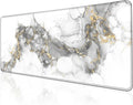 Large Gaming Mouse Pad (31.5x11.8in) - White & Gold Abstract Marble Design, Grey Liquid Ink Art - Extended Desk Mat, Elegant Modern Office Decor, Non-Slip Rubber Base