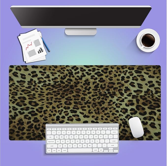 Large Gaming Mouse Pad (31.5" x 15.8") -‌ Vintage Leopard Print Fashion Design‌, Extra XXL Office Accessories, Premium Stitched Anti-Slip Office Desk Mat