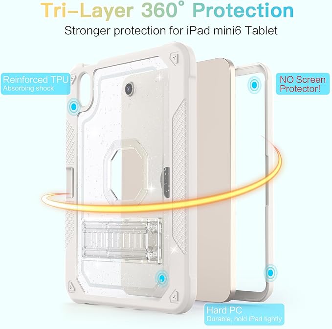 ZoneFoker Case for iPad mini A17 Pro, for iPad mini 7th/6th Generation Case 8.3 inch 2024/2021 with Pencil Holder/Stand, Slim Cover for i Pad Mini 7/6 (Clear Glitter/Starlight)