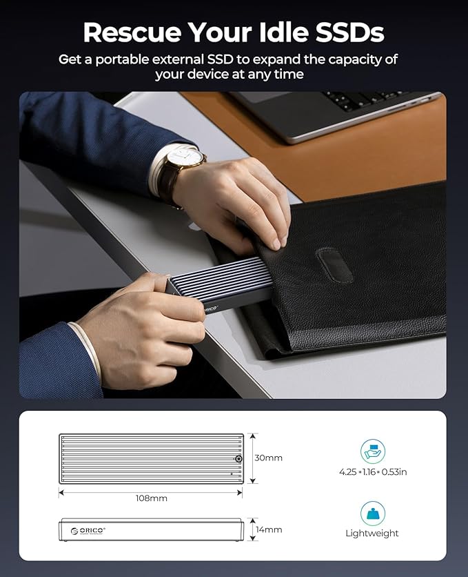 ORICO M.2 NVMe SATA SSD Enclosure, USB 3.1 Gen 2 (10 Gbps) to PCI-E 6Gbps NGFF M-Key / B+M Key SSD Case M.2 Reader Support UASP for Size 2230/2242/2260/2280 SSDs Diskless (M2PVM)